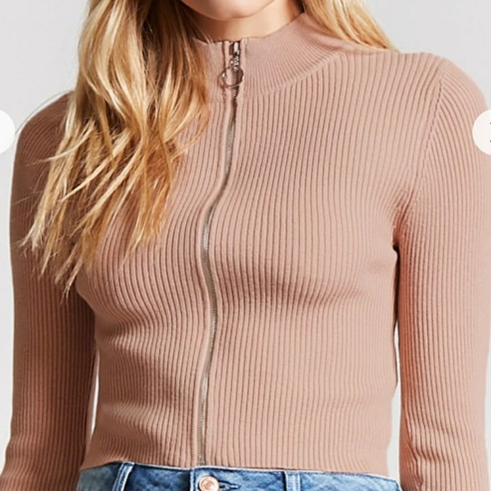 💥SALE 3 for $30💥Pink Cropped Zip Front Cardigan